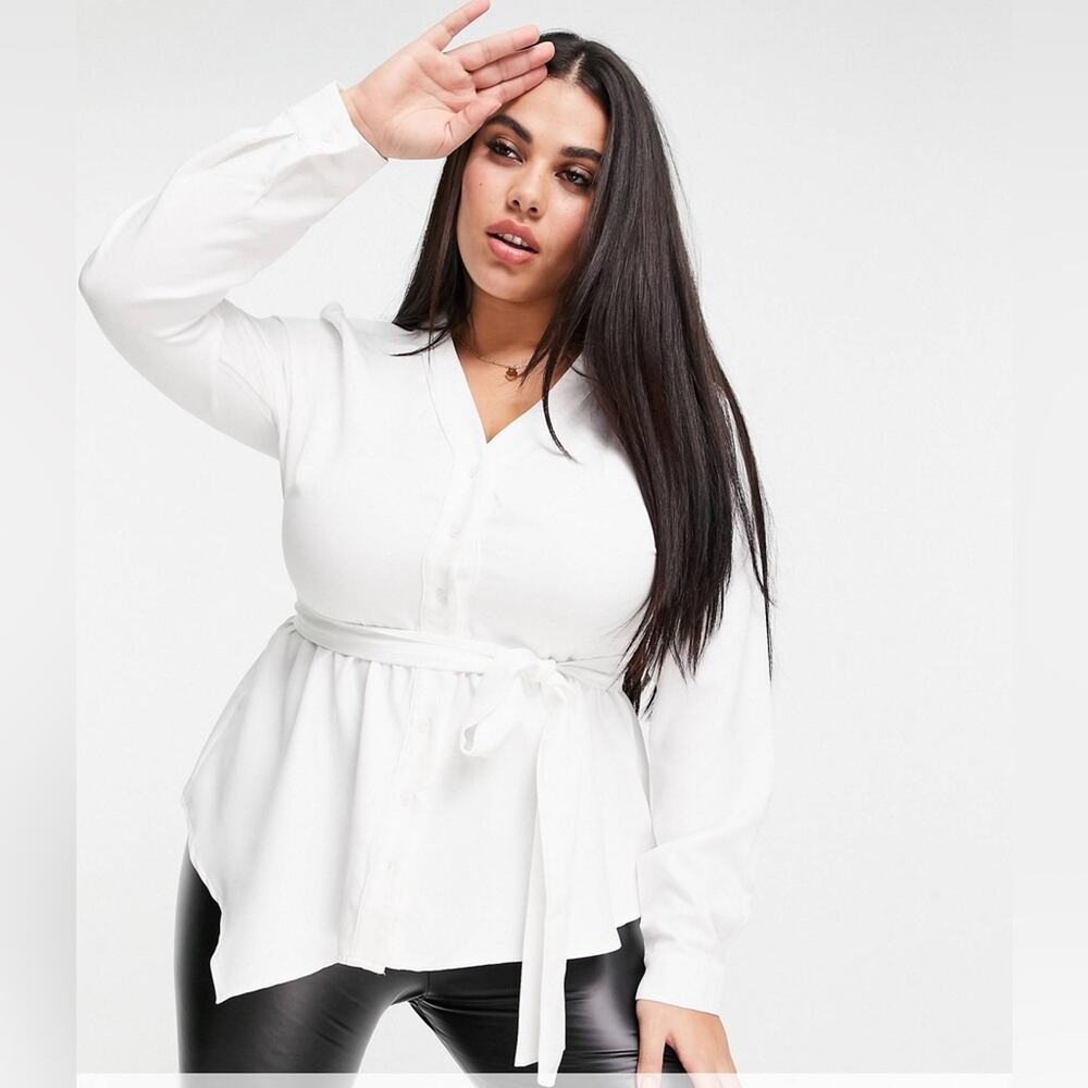 In The Style Plus x Jac Jossa blouse with tie waist in white, Size 20
